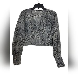 Zara pleated Snakeskin Print V neck metallic accent Long sleeves Blouse